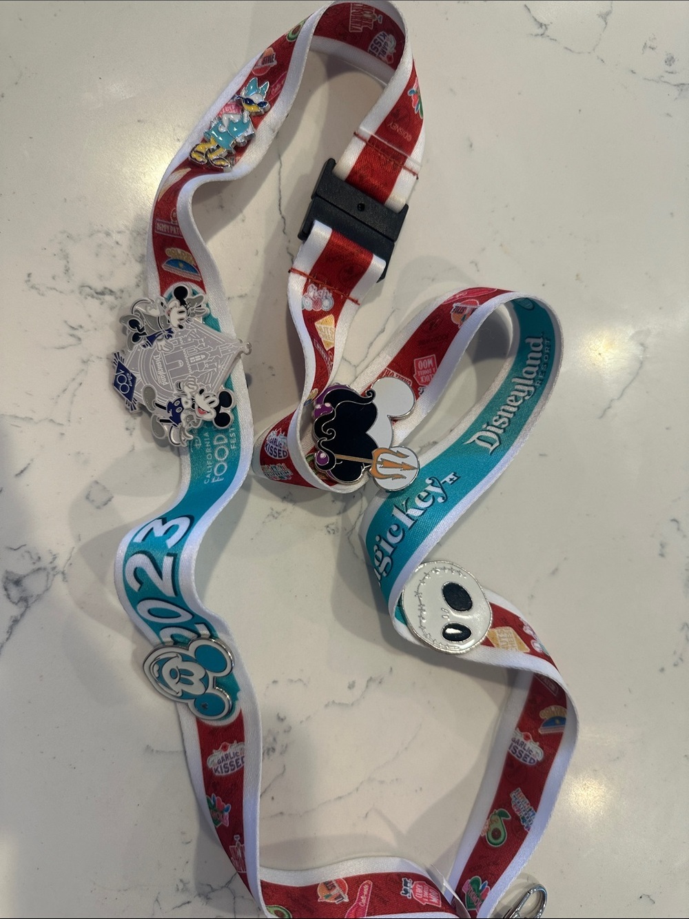 Disneyland Lanyard with 5 collectible Disney Pins- Mickey, Ursula, Jack Skeleton